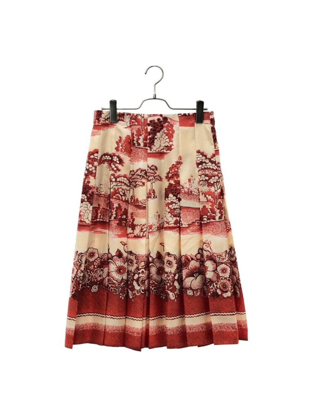 Gucci Silk All Over Print Pleated Skirt Red 42